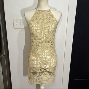 Olivaceous Ivory Floral Crochet Mini Dress Beach Cover Small